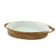 Large oval rattan and porcelain dish