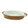 Large oval rattan and porcelain dish
