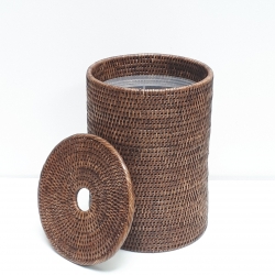 Brown cylindrical waste basket with plastic insert M