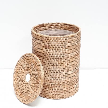 Poubelle cylindrique + insert en plastique et couvercle M naturel