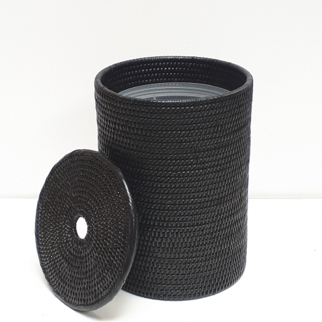 Black cylindrical waste basket with plastic insert M