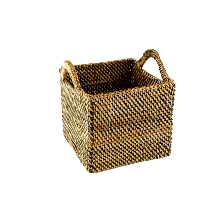 Tall square rattan basket with handles