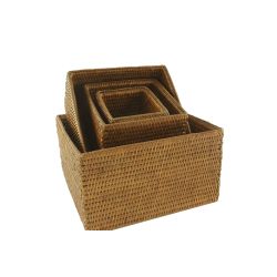 Set of 4 square white rattan baskets