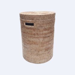 Brown round laundry basket with cover L