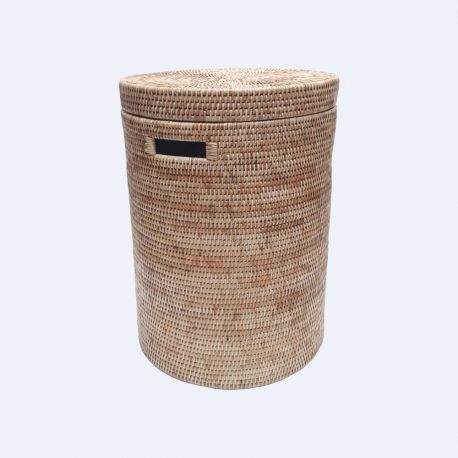 Brown round laundry basket with cover L
