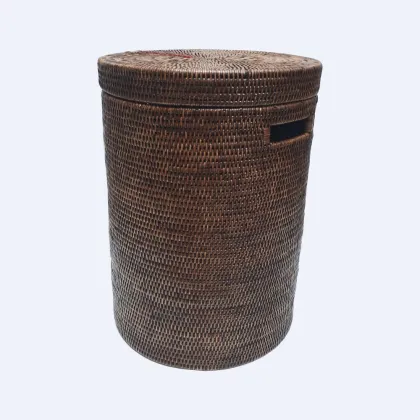 Panier à linge rond + couvercle L marron