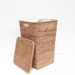 Brown square flared laundry basket with cotton bag and cover L