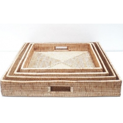 Plateaux petit Déjeuner set de 4 rotin﻿