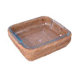 Plat Pyrex carré rotin
