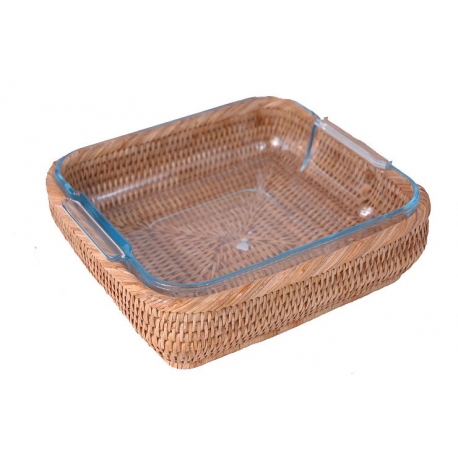 Plat Pyrex carré rotin