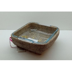 Plat Pyrex carré rotin
