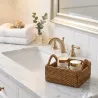 Corbeille carrée basse en rotin avec anses