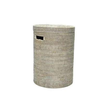 Made  in Chic,Hadid Hand Woven Rattan Laundry Basket, Honey,brown, white