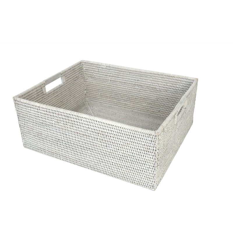 Panier à linge avec anses roseau tressé et coton blanc D 33.5x45cm -  Centrakor